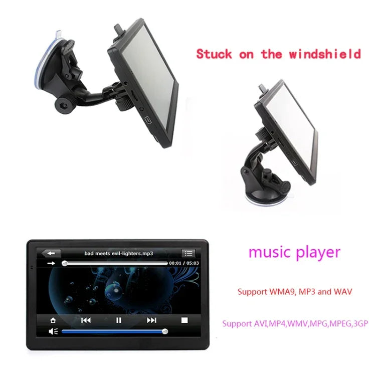 Navigateur GPS HD 7 pouces pour voiture 8G+128M Écran capacitif Support FM / Carte TF, Carte Europe, Carte Australie, Carte Asie du Sud-Est, Carte Amérique du Nord, Carte Moyen-Orient, Carte Amérique du Sud, Carte Afrique