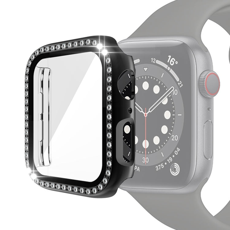 Coque de protection en PC avec placage électrolytique et diamants à une rangée, avec film en verre trempé, pour Apple Watch Series, pour Apple Watch Series 6 / 5 / 4 / Watch SE 40mm, pour Apple Watch Series 6 / 5 / 4 / Watch SE 44mm