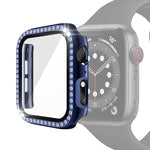 Coque de protection en PC avec placage électrolytique et diamants à une rangée, avec film en verre trempé, pour Apple Watch Series, pour Apple Watch Series 6 / 5 / 4 / Watch SE 40mm, pour Apple Watch Series 6 / 5 / 4 / Watch SE 44mm