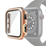 Coque de protection en PC avec placage électrolytique et diamants à une rangée, avec film en verre trempé, pour Apple Watch Series, pour Apple Watch Series 6 / 5 / 4 / Watch SE 40mm, pour Apple Watch Series 6 / 5 / 4 / Watch SE 44mm