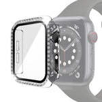 Coque de protection en PC avec placage électrolytique et diamants à une rangée, avec film en verre trempé, pour Apple Watch Series, pour Apple Watch Series 6 / 5 / 4 / Watch SE 40mm, pour Apple Watch Series 6 / 5 / 4 / Watch SE 44mm