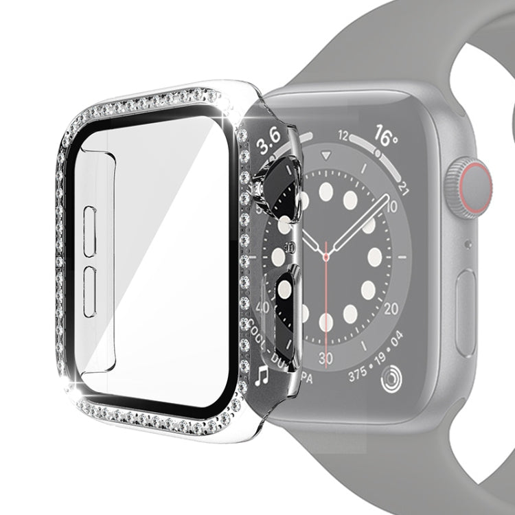 Coque de protection en PC avec placage électrolytique et diamants à une rangée, avec film en verre trempé, pour Apple Watch Series, pour Apple Watch Series 6 / 5 / 4 / Watch SE 40mm, pour Apple Watch Series 6 / 5 / 4 / Watch SE 44mm