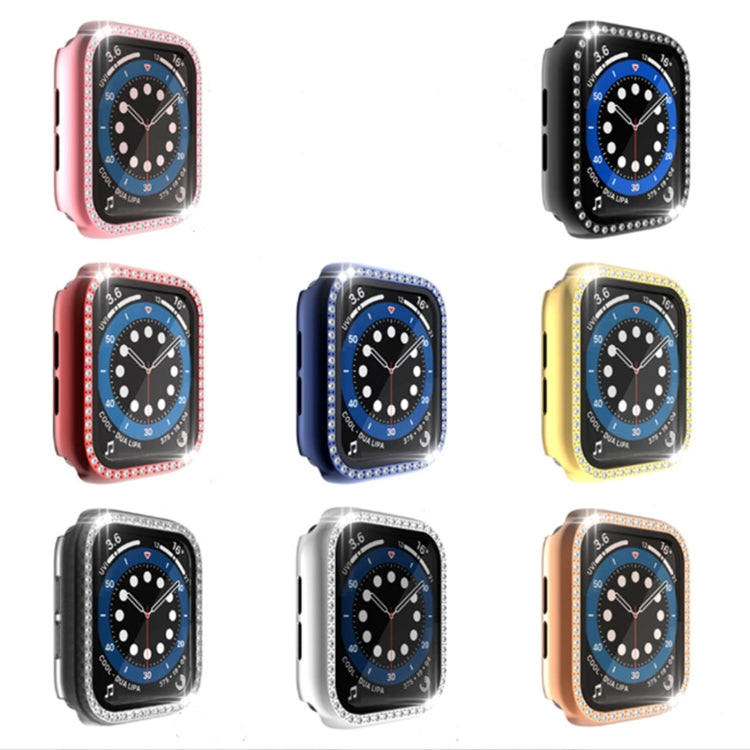 Coque de protection en PC avec placage électrolytique et diamants à une rangée, avec film en verre trempé, pour Apple Watch Series, pour Apple Watch Series 6 / 5 / 4 / Watch SE 40mm, pour Apple Watch Series 6 / 5 / 4 / Watch SE 44mm