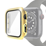 Coque de protection en PC avec placage électrolytique et diamants à une rangée, avec film en verre trempé, pour Apple Watch Series, pour Apple Watch Series 6 / 5 / 4 / Watch SE 40mm, pour Apple Watch Series 6 / 5 / 4 / Watch SE 44mm
