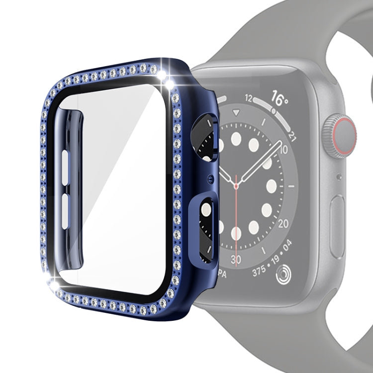 Coque de protection en PC avec placage électrolytique et diamants à une rangée, avec film en verre trempé, pour Apple Watch Series, pour Apple Watch Series 6 / 5 / 4 / Watch SE 40mm, pour Apple Watch Series 6 / 5 / 4 / Watch SE 44mm