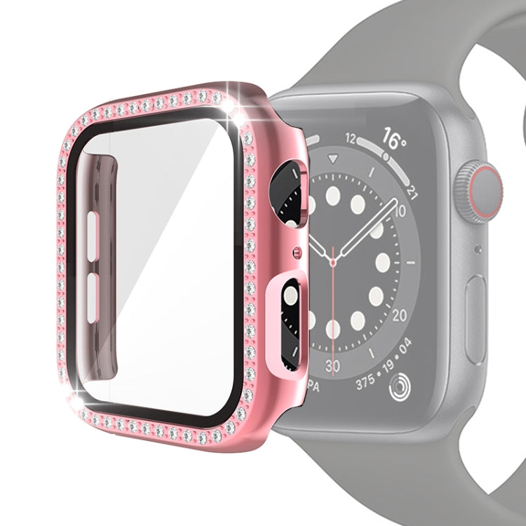 Coque de protection en PC avec placage électrolytique et diamants à une rangée, avec film en verre trempé, pour Apple Watch Series, pour Apple Watch Series 6 / 5 / 4 / Watch SE 40mm, pour Apple Watch Series 6 / 5 / 4 / Watch SE 44mm