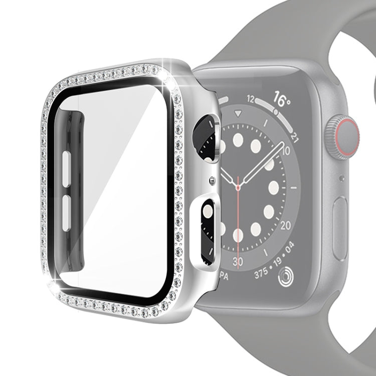 Coque de protection en PC avec placage électrolytique et diamants à une rangée, avec film en verre trempé, pour Apple Watch Series, pour Apple Watch Series 6 / 5 / 4 / Watch SE 40mm, pour Apple Watch Series 6 / 5 / 4 / Watch SE 44mm