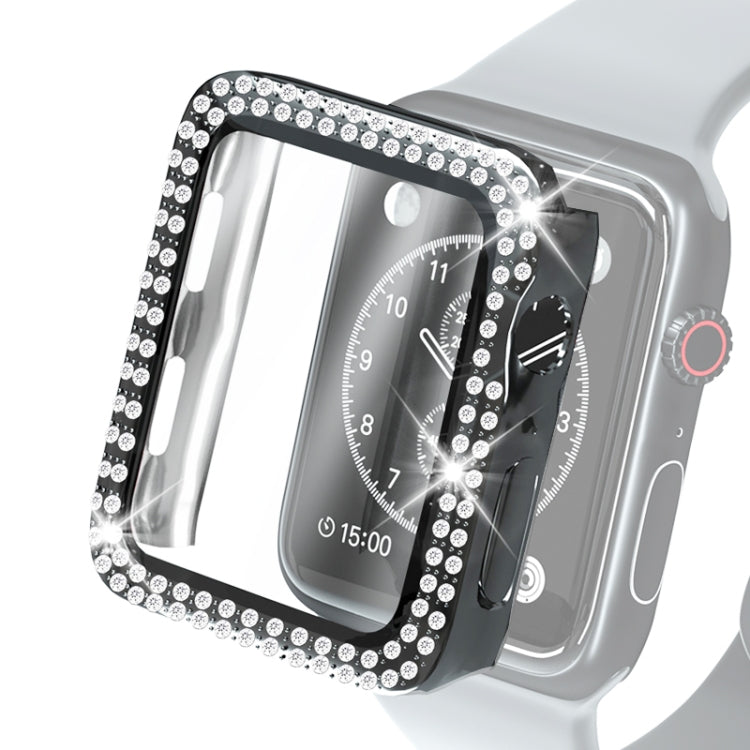 Coque de protection en PC à double rangée de diamants galvanisés avec film en verre trempé pour Apple Watch Series, pour Apple Watch Series 6 / 5 / 4 / Watch SE 40 mm, pour Apple Watch Series 6 / 5 / 4 / Watch SE 44 mm