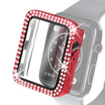 Coque de protection en PC à double rangée de diamants galvanisés avec film en verre trempé pour Apple Watch Series, pour Apple Watch Series 6 / 5 / 4 / Watch SE 40 mm, pour Apple Watch Series 6 / 5 / 4 / Watch SE 44 mm