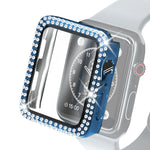 Coque de protection en PC à double rangée de diamants galvanisés avec film en verre trempé pour Apple Watch Series, pour Apple Watch Series 6 / 5 / 4 / Watch SE 40 mm, pour Apple Watch Series 6 / 5 / 4 / Watch SE 44 mm