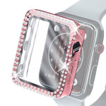 Coque de protection en PC à double rangée de diamants galvanisés avec film en verre trempé pour Apple Watch Series, pour Apple Watch Series 6 / 5 / 4 / Watch SE 40 mm, pour Apple Watch Series 6 / 5 / 4 / Watch SE 44 mm