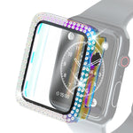 Coque de protection en PC à double rangée de diamants galvanisés avec film en verre trempé pour Apple Watch Series, pour Apple Watch Series 6 / 5 / 4 / Watch SE 40 mm, pour Apple Watch Series 6 / 5 / 4 / Watch SE 44 mm