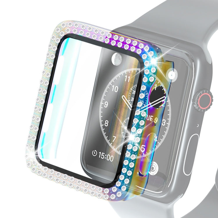 Coque de protection en PC à double rangée de diamants galvanisés avec film en verre trempé pour Apple Watch Series, pour Apple Watch Series 6 / 5 / 4 / Watch SE 40 mm, pour Apple Watch Series 6 / 5 / 4 / Watch SE 44 mm