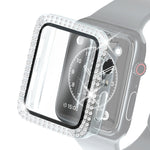 Coque de protection en PC à double rangée de diamants galvanisés avec film en verre trempé pour Apple Watch Series, pour Apple Watch Series 6 / 5 / 4 / Watch SE 40 mm, pour Apple Watch Series 6 / 5 / 4 / Watch SE 44 mm