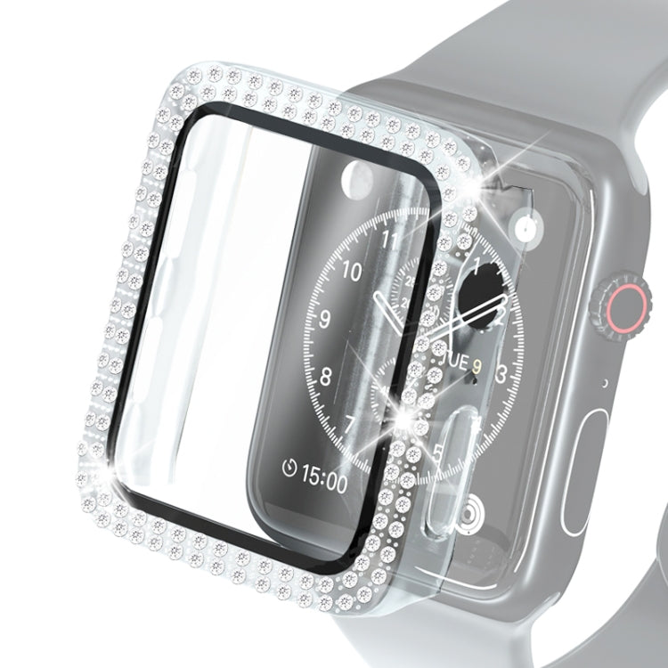 Coque de protection en PC à double rangée de diamants galvanisés avec film en verre trempé pour Apple Watch Series, pour Apple Watch Series 6 / 5 / 4 / Watch SE 40 mm, pour Apple Watch Series 6 / 5 / 4 / Watch SE 44 mm