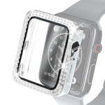Coque de protection en PC à double rangée de diamants galvanisés avec film en verre trempé pour Apple Watch Series, pour Apple Watch Series 6 / 5 / 4 / Watch SE 40 mm, pour Apple Watch Series 6 / 5 / 4 / Watch SE 44 mm