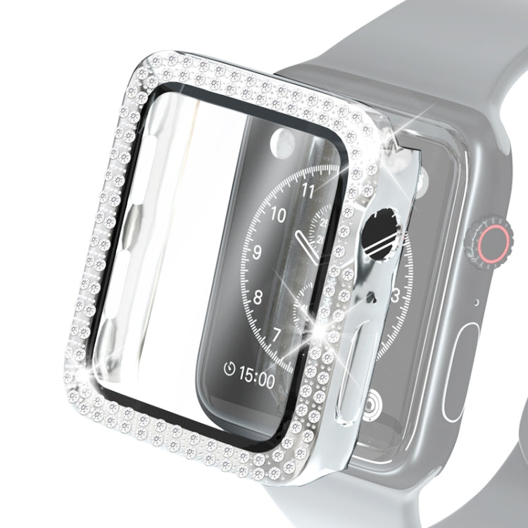 Coque de protection en PC à double rangée de diamants galvanisés avec film en verre trempé pour Apple Watch Series, pour Apple Watch Series 6 / 5 / 4 / Watch SE 40 mm, pour Apple Watch Series 6 / 5 / 4 / Watch SE 44 mm