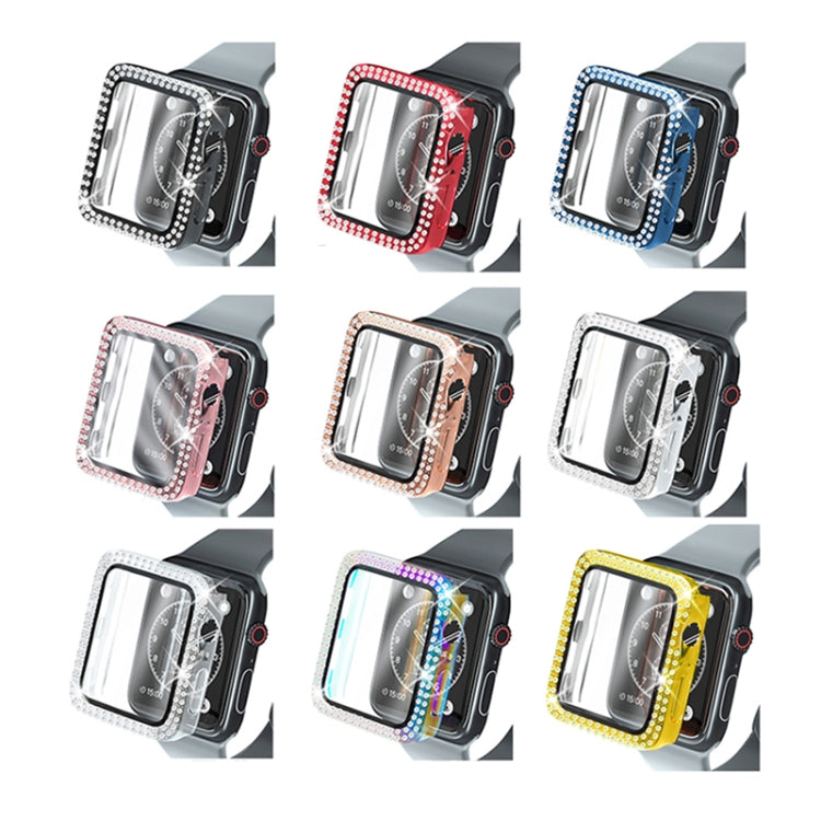Coque de protection en PC à double rangée de diamants galvanisés avec film en verre trempé pour Apple Watch Series, pour Apple Watch Series 6 / 5 / 4 / Watch SE 40 mm, pour Apple Watch Series 6 / 5 / 4 / Watch SE 44 mm