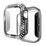 Coque de protection en PC à double rangée de diamants galvanisés avec film en verre trempé pour Apple Watch Series, pour Apple Watch Series 6 / 5 / 4 / Watch SE 40 mm, pour Apple Watch Series 6 / 5 / 4 / Watch SE 44 mm