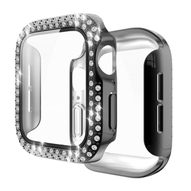 Coque de protection en PC à double rangée de diamants galvanisés avec film en verre trempé pour Apple Watch Series, pour Apple Watch Series 6 / 5 / 4 / Watch SE 40 mm, pour Apple Watch Series 6 / 5 / 4 / Watch SE 44 mm