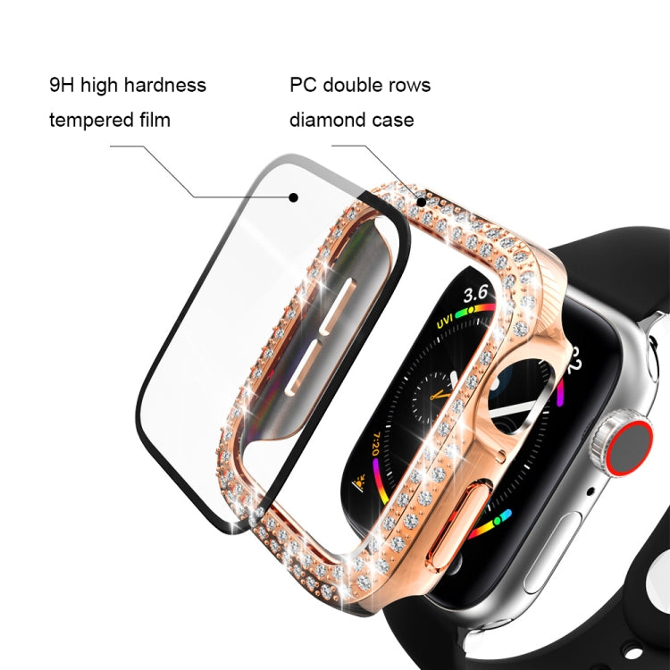 Coque de protection en PC à double rangée de diamants galvanisés avec film en verre trempé pour Apple Watch Series, pour Apple Watch Series 6 / 5 / 4 / Watch SE 40 mm, pour Apple Watch Series 6 / 5 / 4 / Watch SE 44 mm