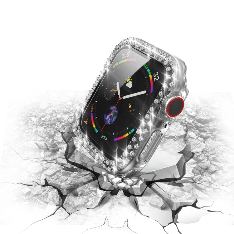 Coque de protection en PC à double rangée de diamants galvanisés avec film en verre trempé pour Apple Watch Series, pour Apple Watch Series 6 / 5 / 4 / Watch SE 40 mm, pour Apple Watch Series 6 / 5 / 4 / Watch SE 44 mm