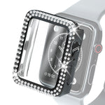 Coque de protection en PC à double rangée de diamants galvanisés avec film en verre trempé pour Apple Watch Series, pour Apple Watch Series 6 / 5 / 4 / Watch SE 40 mm, pour Apple Watch Series 6 / 5 / 4 / Watch SE 44 mm