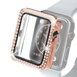 Coque de protection en PC à double rangée de diamants galvanisés avec film en verre trempé pour Apple Watch Series, pour Apple Watch Series 6 / 5 / 4 / Watch SE 40 mm, pour Apple Watch Series 6 / 5 / 4 / Watch SE 44 mm