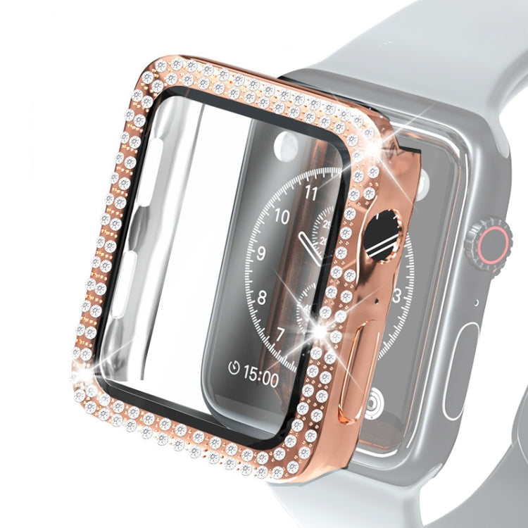 Coque de protection en PC à double rangée de diamants galvanisés avec film en verre trempé pour Apple Watch Series, pour Apple Watch Series 6 / 5 / 4 / Watch SE 40 mm, pour Apple Watch Series 6 / 5 / 4 / Watch SE 44 mm