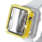 Coque de protection en PC à double rangée de diamants galvanisés avec film en verre trempé pour Apple Watch Series, pour Apple Watch Series 6 / 5 / 4 / Watch SE 40 mm, pour Apple Watch Series 6 / 5 / 4 / Watch SE 44 mm