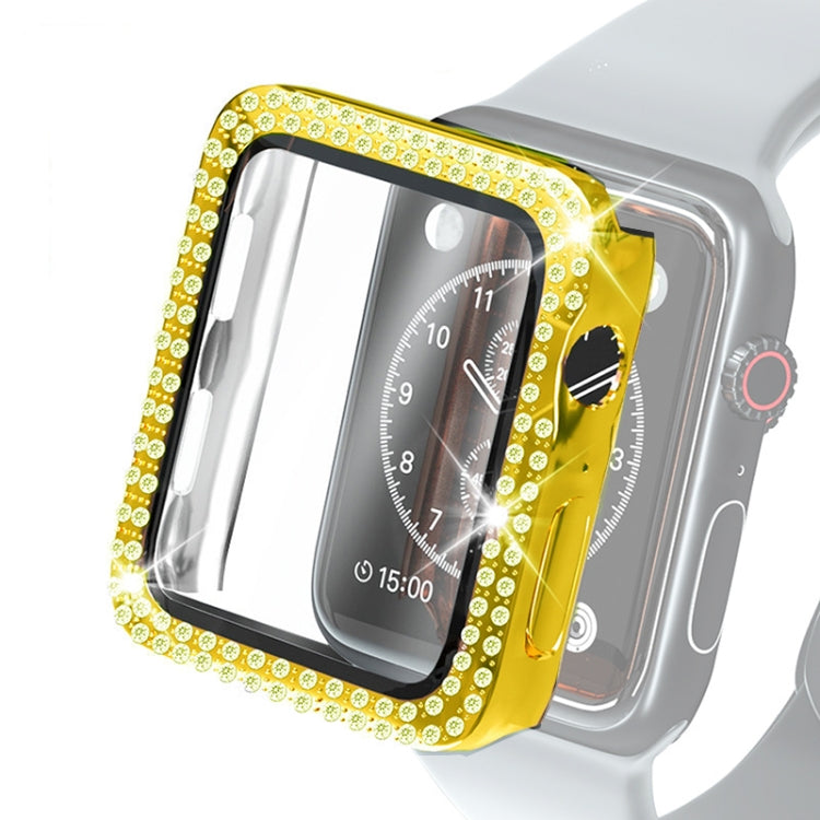 Coque de protection en PC à double rangée de diamants galvanisés avec film en verre trempé pour Apple Watch Series, pour Apple Watch Series 6 / 5 / 4 / Watch SE 40 mm, pour Apple Watch Series 6 / 5 / 4 / Watch SE 44 mm