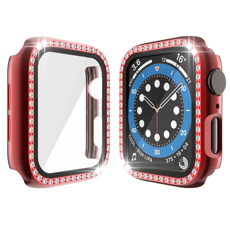 Coque de protection en PC plaqué diamant à une rangée avec film en verre trempé pour Apple Watch Series 3 & 2 & 1 38mm, 3 & 2 & 1 42mm