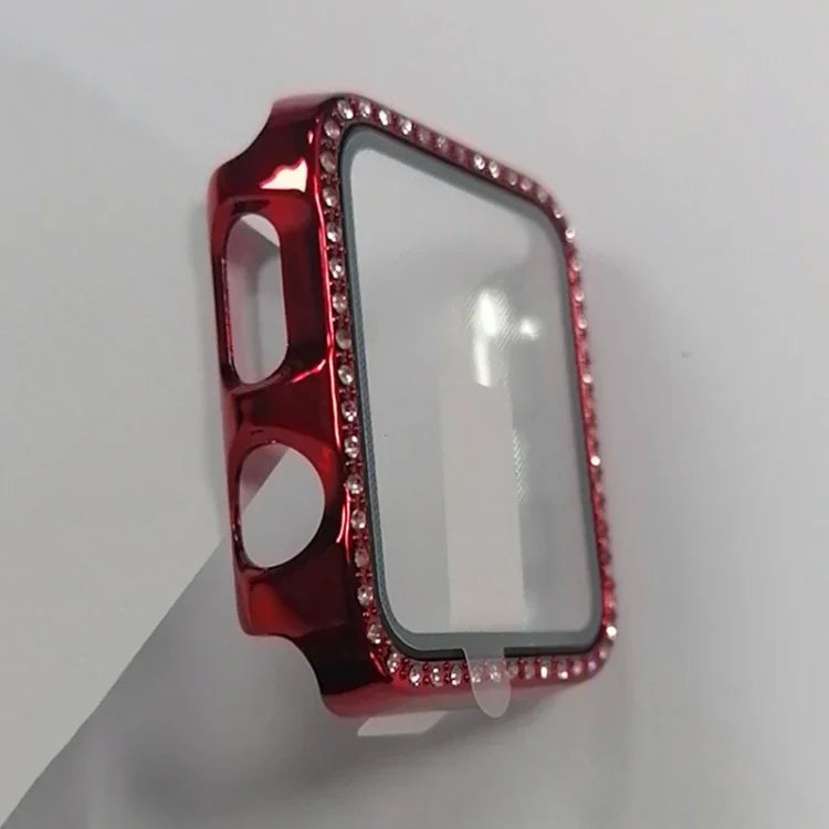 Coque de protection en PC plaqué diamant à une rangée avec film en verre trempé pour Apple Watch Series 3 & 2 & 1 38mm, 3 & 2 & 1 42mm