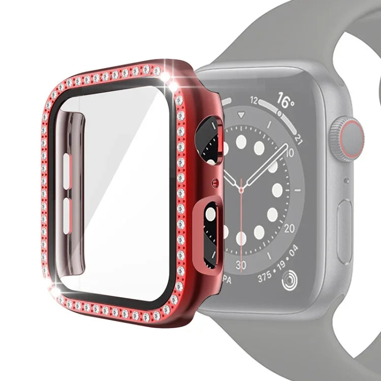 Coque de protection en PC plaqué diamant à une rangée avec film en verre trempé pour Apple Watch Series 3 & 2 & 1 38mm, 3 & 2 & 1 42mm
