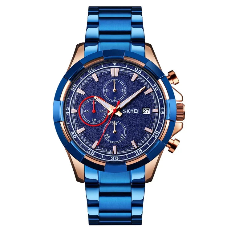 Montre quartz SKMEI 9192 pour hommes avec calendrier, chronométrage, bracelet en acier inoxydable lumineux