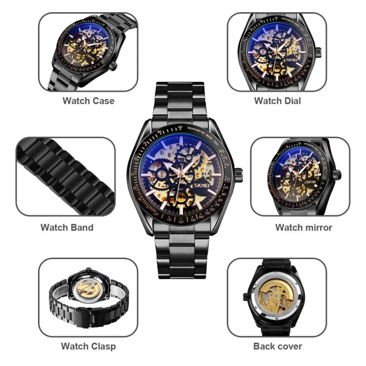 Montre mécanique automatique SKMEI 9194 pour hommes avec cadran à engrenages