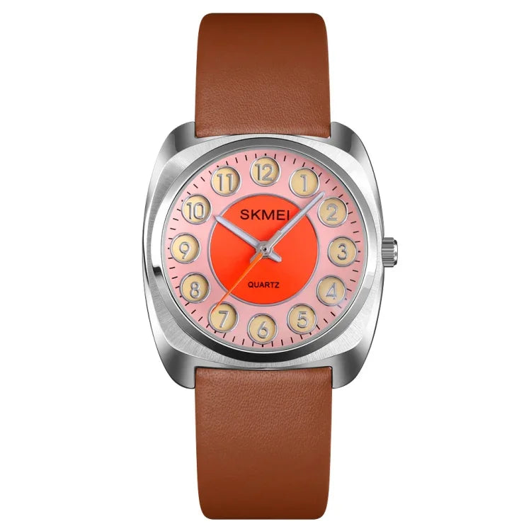 Montre à quartz pour femmes SKMEI Q029 avec cadran à motif de chiffres et bracelet en cuir
