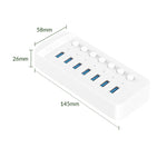 Hub USB multi-port 7 en 1 ORICO CT2U3-7AB-WH à rayures en plastique avec interrupteurs individuels, prise UK CT2U3-7AB-BK, prise UK CT2U3-7AB-WH, prise EU CT2U3-7AB-BK, prise EU CT2U3-7AB-WH, prise AU CT2U3-7AB-BK, prise AU CT2U3-7AB-WH