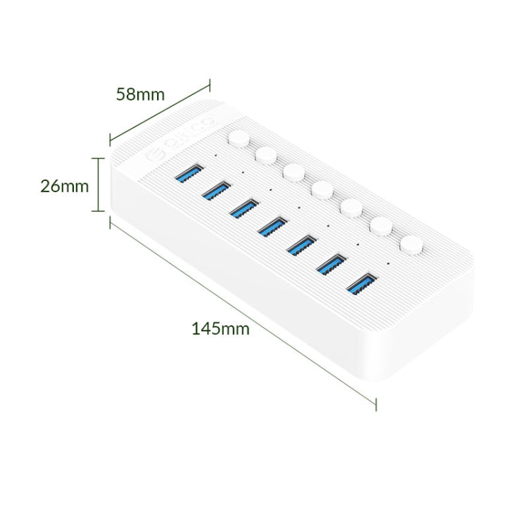 Hub USB multi-port 7 en 1 ORICO CT2U3-7AB-WH à rayures en plastique avec interrupteurs individuels, prise UK CT2U3-7AB-BK, prise UK CT2U3-7AB-WH, prise EU CT2U3-7AB-BK, prise EU CT2U3-7AB-WH, prise AU CT2U3-7AB-BK, prise AU CT2U3-7AB-WH