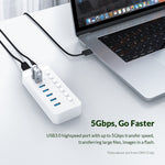 Hub USB multi-port 7 en 1 ORICO CT2U3-7AB-WH à rayures en plastique avec interrupteurs individuels, prise UK CT2U3-7AB-BK, prise UK CT2U3-7AB-WH, prise EU CT2U3-7AB-BK, prise EU CT2U3-7AB-WH, prise AU CT2U3-7AB-BK, prise AU CT2U3-7AB-WH