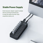 Hub USB multi-port 7 en 1 ORICO CT2U3-7AB-WH à rayures en plastique avec interrupteurs individuels, prise UK CT2U3-7AB-BK, prise UK CT2U3-7AB-WH, prise EU CT2U3-7AB-BK, prise EU CT2U3-7AB-WH, prise AU CT2U3-7AB-BK, prise AU CT2U3-7AB-WH
