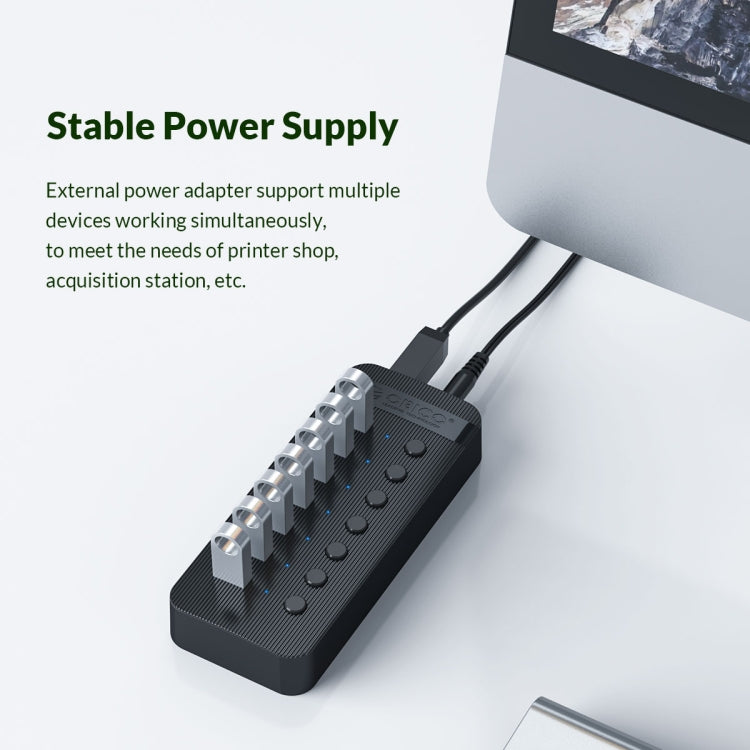 Hub USB multi-port 7 en 1 ORICO CT2U3-7AB-WH à rayures en plastique avec interrupteurs individuels, prise UK CT2U3-7AB-BK, prise UK CT2U3-7AB-WH, prise EU CT2U3-7AB-BK, prise EU CT2U3-7AB-WH, prise AU CT2U3-7AB-BK, prise AU CT2U3-7AB-WH