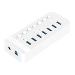 Hub USB multi-port 7 en 1 ORICO CT2U3-7AB-WH à rayures en plastique avec interrupteurs individuels, prise UK CT2U3-7AB-BK, prise UK CT2U3-7AB-WH, prise EU CT2U3-7AB-BK, prise EU CT2U3-7AB-WH, prise AU CT2U3-7AB-BK, prise AU CT2U3-7AB-WH