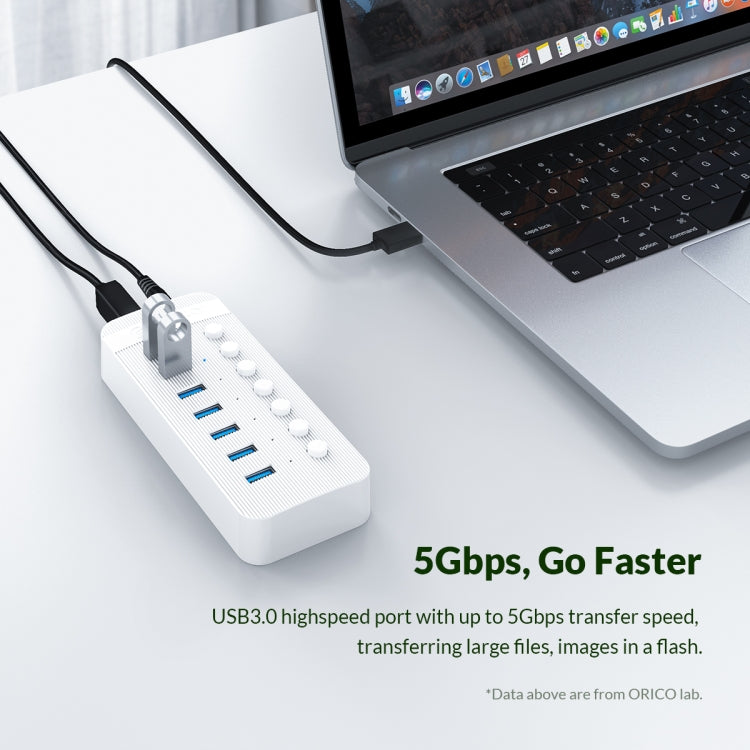 Hub USB multi-port 10 en 1 ORICO CT2U3-10AB-WH à rayures en plastique avec interrupteurs individuels, prise AU CT2U3-10AB-BK, prise AU CT2U3-10AB-WH, prise UK CT2U3-10AB-BK, prise UK CT2U3-10AB-WH, prise EU CT2U3-10AB-BK, prise EU CT2U3-10AB-WH