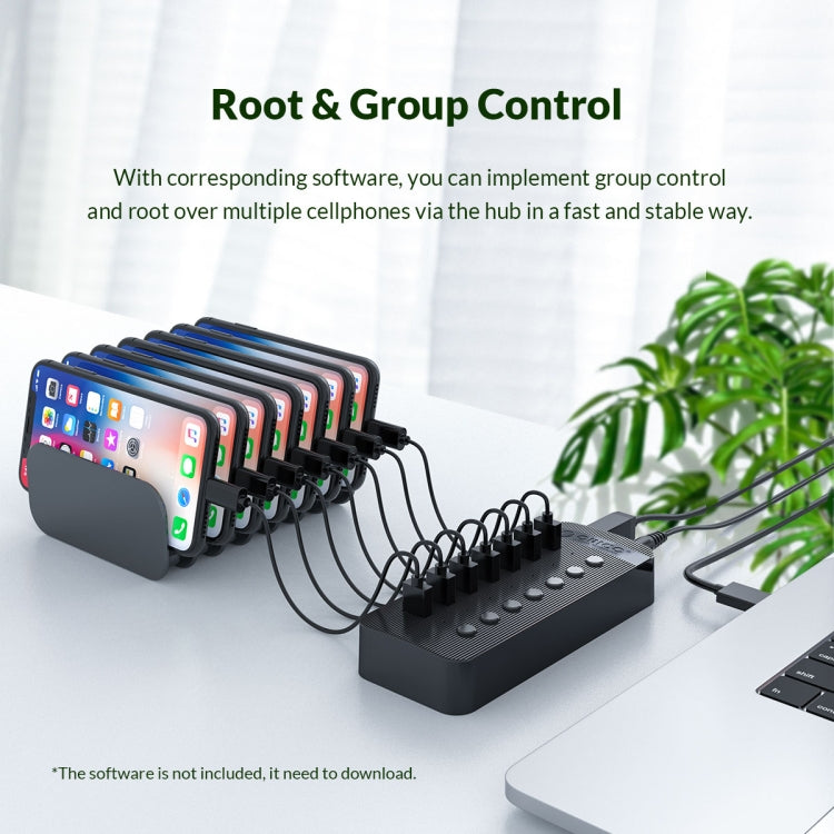 Hub USB multi-port 10 en 1 ORICO CT2U3-10AB-WH à rayures en plastique avec interrupteurs individuels, prise AU CT2U3-10AB-BK, prise AU CT2U3-10AB-WH, prise UK CT2U3-10AB-BK, prise UK CT2U3-10AB-WH, prise EU CT2U3-10AB-BK, prise EU CT2U3-10AB-WH