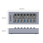 Hub USB multi-port 7 en 1 ORICO AT2U3-7AB-GY-BP en alliage d'aluminium avec interrupteurs individuels, prise EU, prise UK, prise AU