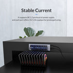 Hub USB multi-port 7 en 1 ORICO AT2U3-7AB-GY-BP en alliage d'aluminium avec interrupteurs individuels, prise EU, prise UK, prise AU
