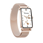 Montre connectée ZX19 pour femme, écran HD 1,45 pouce, Bluetooth 5.0, étanche IP68, avec suivi du sommeil, rappel du cycle menstruel, fréquence cardiaque et saturation en oxygène. Bracelet milanais.