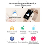 Montre connectée ZX19 pour femme, écran HD 1,45 pouce, Bluetooth 5.0, étanche IP68, avec suivi du sommeil, rappel du cycle menstruel, fréquence cardiaque et saturation en oxygène. Bracelet milanais.