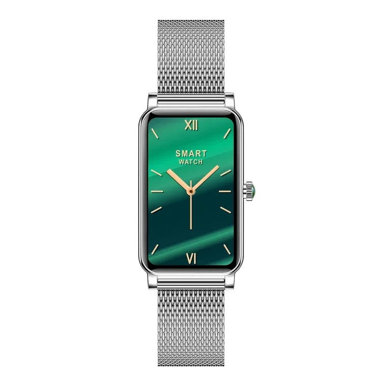 Montre connectée ZX19 pour femme, écran HD 1,45 pouce, Bluetooth 5.0, étanche IP68, avec suivi du sommeil, rappel du cycle menstruel, fréquence cardiaque et saturation en oxygène. Bracelet en acier.